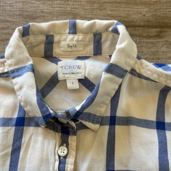 J. Crew Factory Blue and Cream Plaid Women's Button Down Shirt - Picture 2 of 3